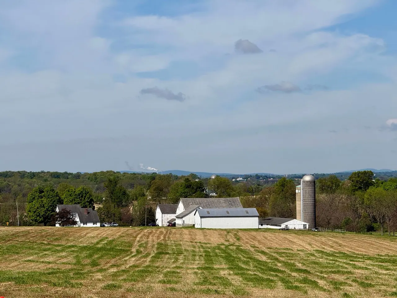 Rural farm with barns and a silo