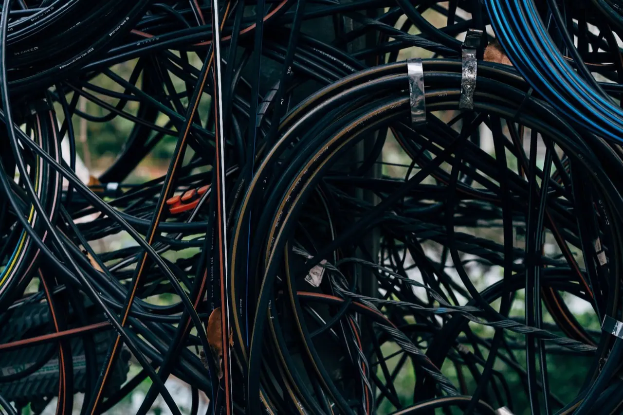 Coils of heavy black electrical cable